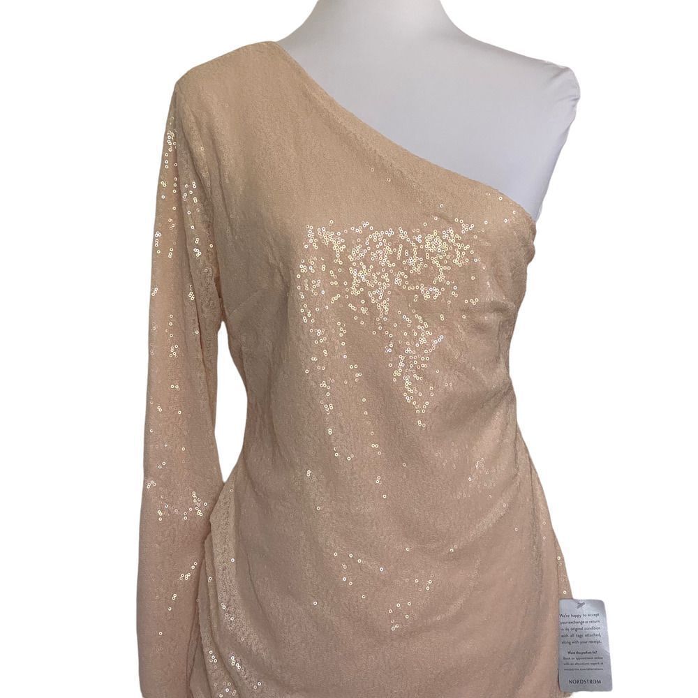 š
ŗlulu's Dress Sequin One Sleeve Midiā Blush Pink Size XL - Picture 5 of 11